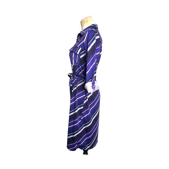 Robert Louis purple stripe 3/4 sleeves belted shirt dress size Small - Picture 6 of 16